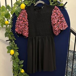 Entro Black Dress with Pink Patterned Sleeves